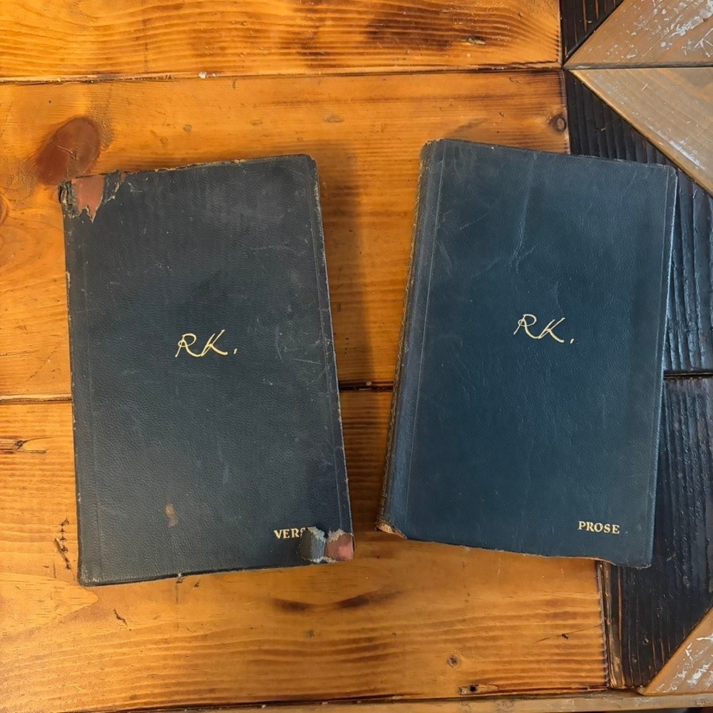 Rudyard Kipling Verse Prose 2 Volume Set Navy Blue Antique Books R.K.‎ Monogram
